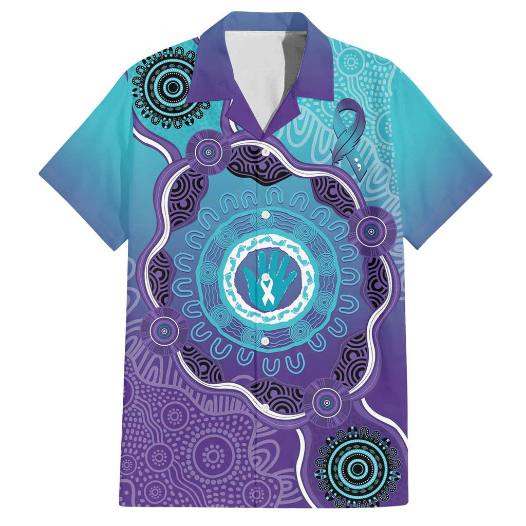 Australia Indigenous Family Matching Puletasi and Hawaiian Shirt Suicide Prevention Month Ribbon Aboriginal Art