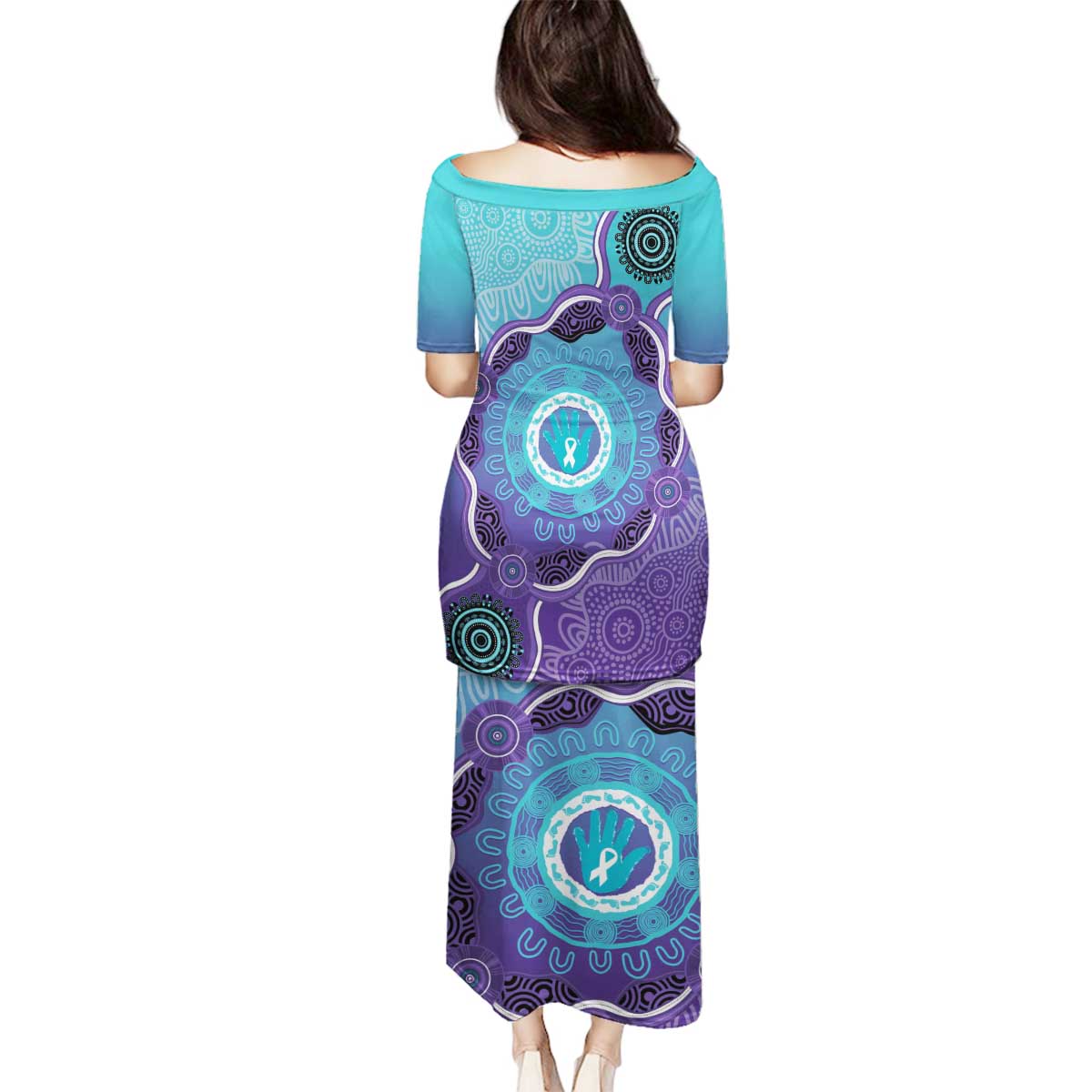 Australia Indigenous Family Matching Puletasi and Hawaiian Shirt Suicide Prevention Month Ribbon Aboriginal Art