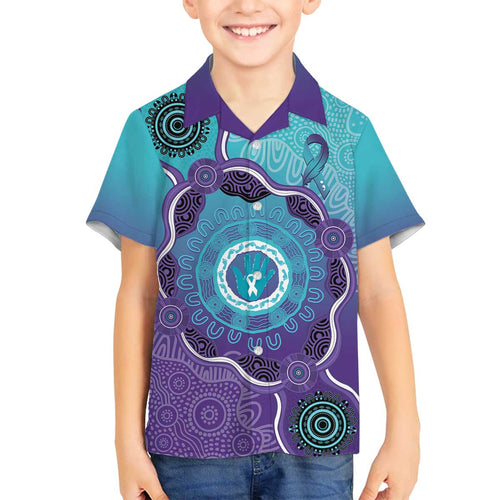 Australia Indigenous Family Matching Puletasi and Hawaiian Shirt Suicide Prevention Month Ribbon Aboriginal Art