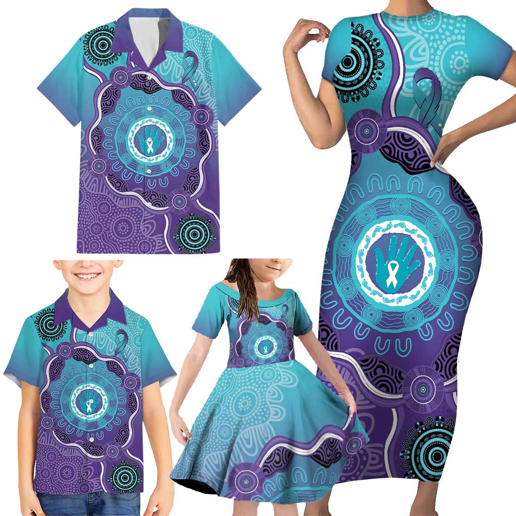 Australia Indigenous Family Matching Short Sleeve Bodycon Dress and Hawaiian Shirt Suicide Prevention Month Ribbon Aboriginal Art