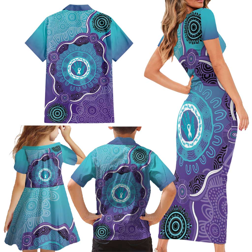 Australia Indigenous Family Matching Short Sleeve Bodycon Dress and Hawaiian Shirt Suicide Prevention Month Ribbon Aboriginal Art
