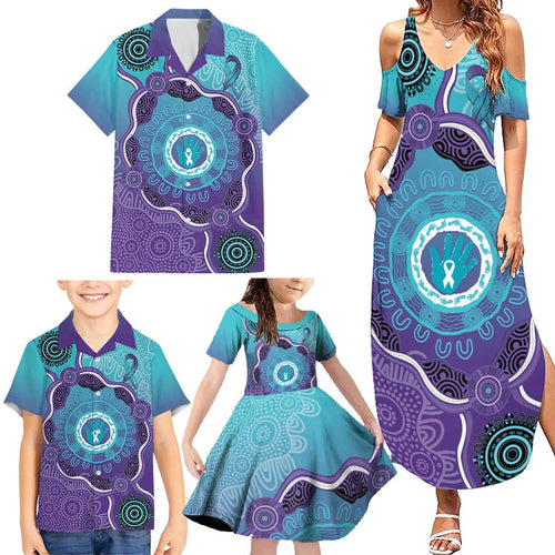 Australia Indigenous Family Matching Summer Maxi Dress and Hawaiian Shirt Suicide Prevention Month Ribbon Aboriginal Art