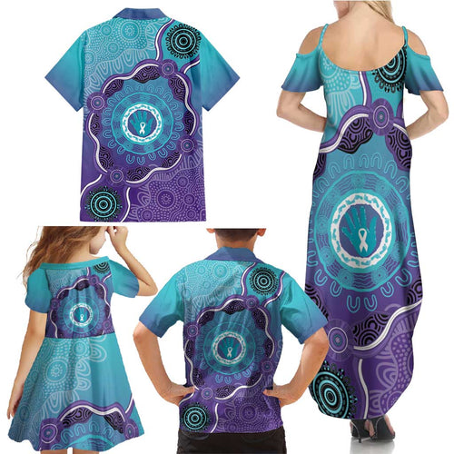 Australia Indigenous Family Matching Summer Maxi Dress and Hawaiian Shirt Suicide Prevention Month Ribbon Aboriginal Art