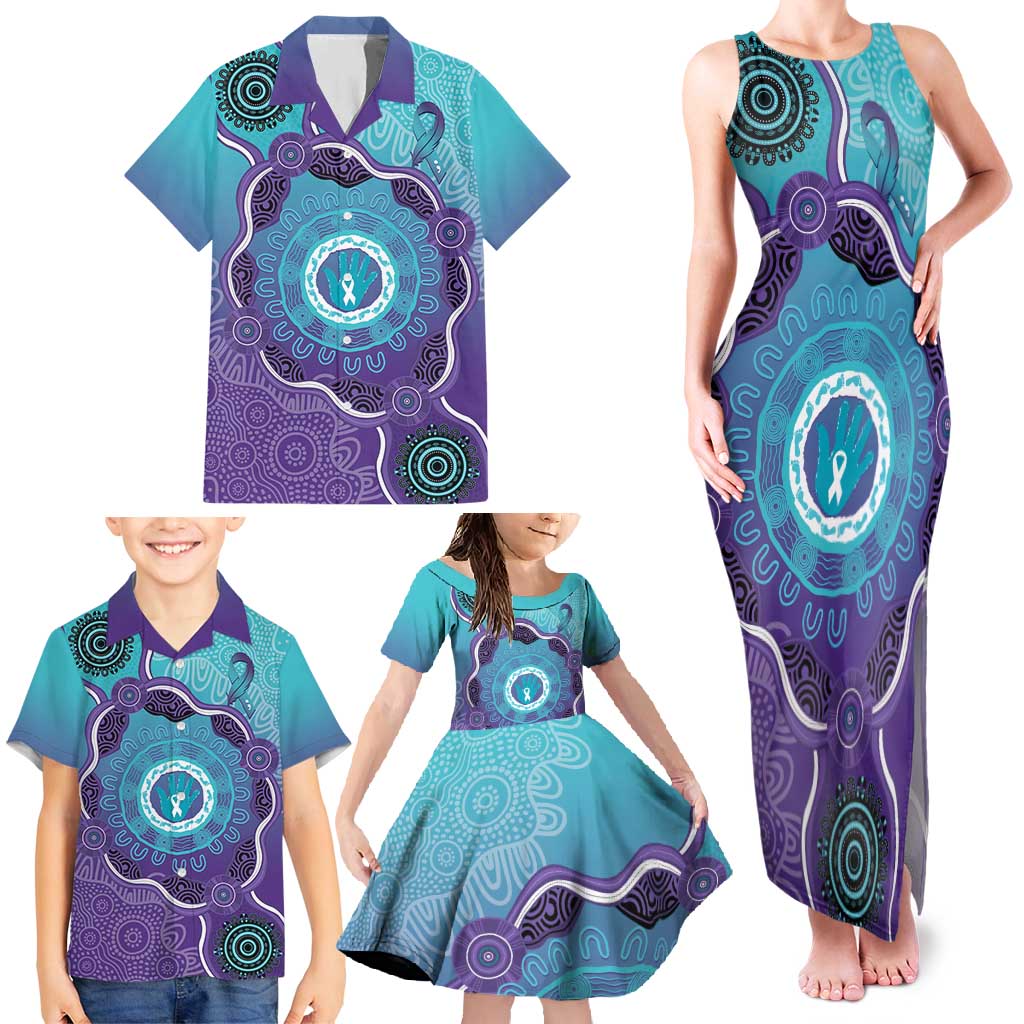 Australia Indigenous Family Matching Tank Maxi Dress and Hawaiian Shirt Suicide Prevention Month Ribbon Aboriginal Art