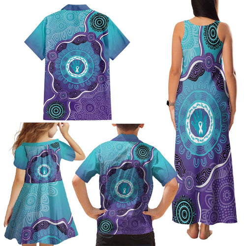 Australia Indigenous Family Matching Tank Maxi Dress and Hawaiian Shirt Suicide Prevention Month Ribbon Aboriginal Art