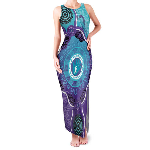 Australia Indigenous Family Matching Tank Maxi Dress and Hawaiian Shirt Suicide Prevention Month Ribbon Aboriginal Art