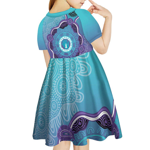 Australia Indigenous Kid Short Sleeve Dress Suicide Prevention Month Ribbon Aboriginal Art