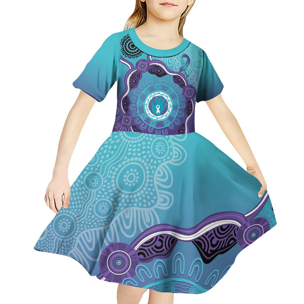 Australia Indigenous Kid Short Sleeve Dress Suicide Prevention Month Ribbon Aboriginal Art