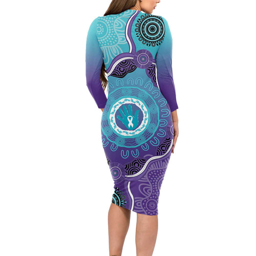 Australia Indigenous Long Sleeve Bodycon Dress Suicide Prevention Month Ribbon Aboriginal Art