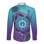 Australia Indigenous Long Sleeve Button Shirt Suicide Prevention Month Ribbon Aboriginal Art