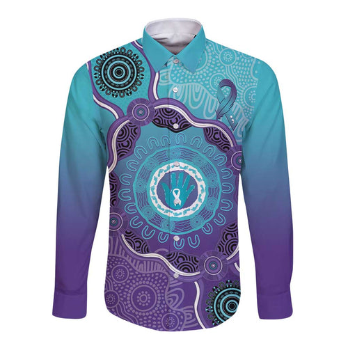 Australia Indigenous Long Sleeve Button Shirt Suicide Prevention Month Ribbon Aboriginal Art