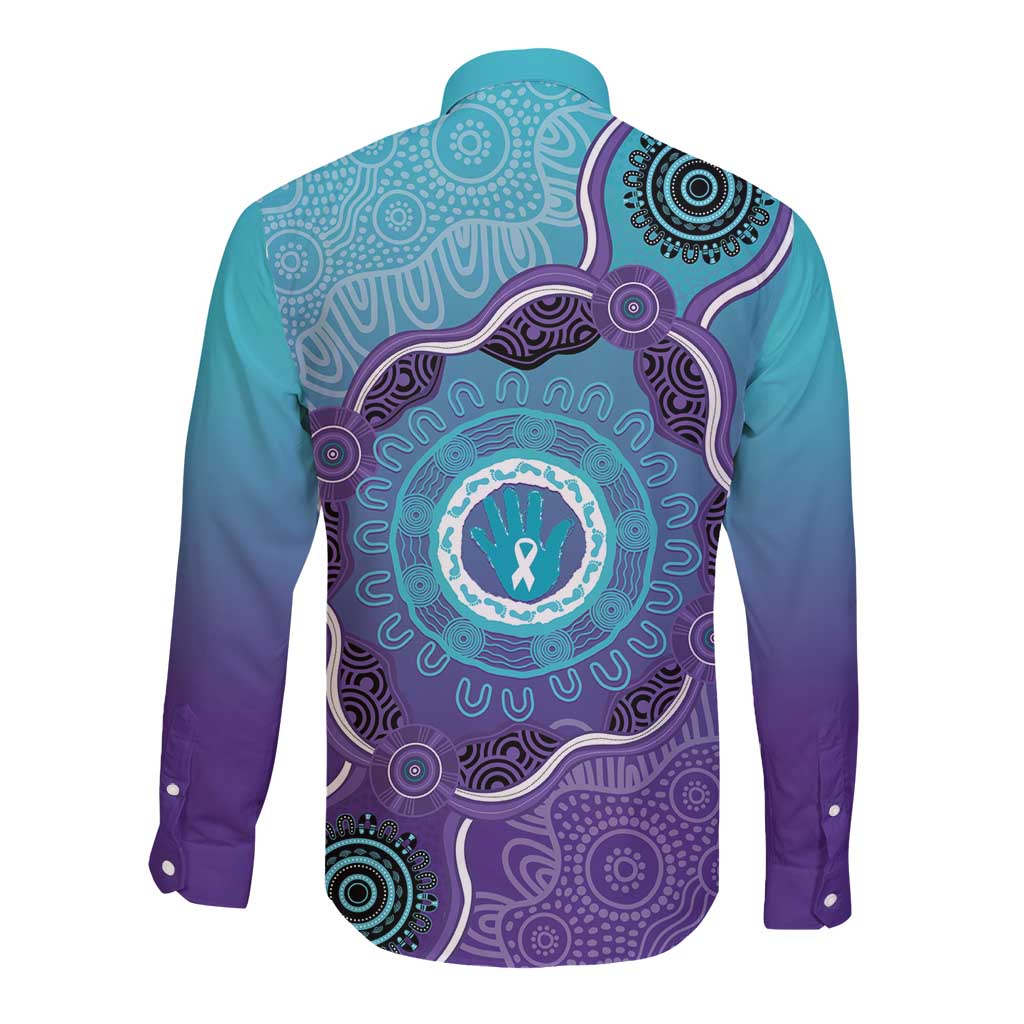 Australia Indigenous Long Sleeve Button Shirt Suicide Prevention Month Ribbon Aboriginal Art