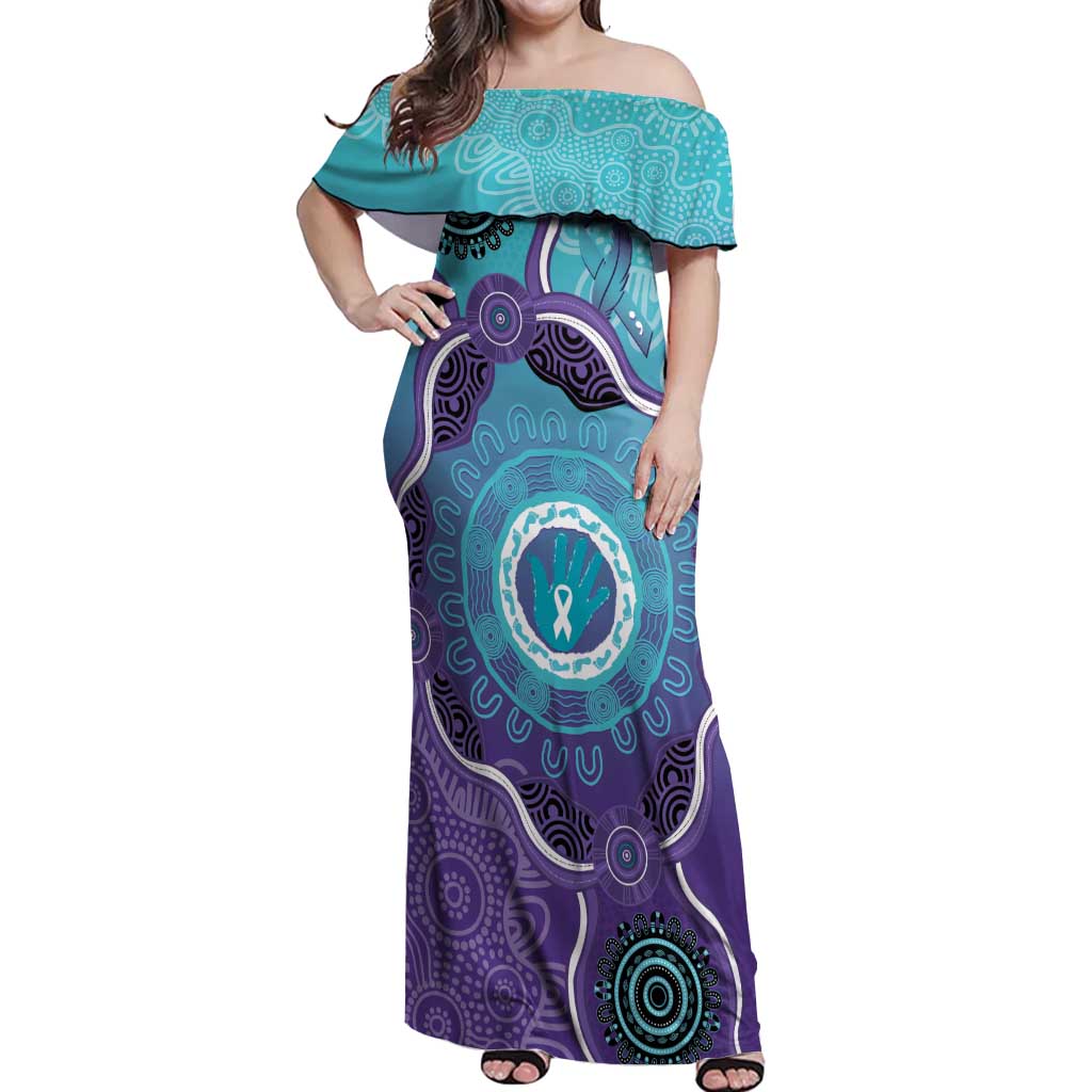 Australia Indigenous Off Shoulder Maxi Dress Suicide Prevention Month Ribbon Aboriginal Art