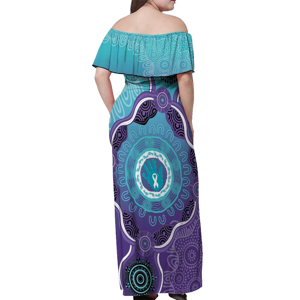 Australia Indigenous Off Shoulder Maxi Dress Suicide Prevention Month Ribbon Aboriginal Art