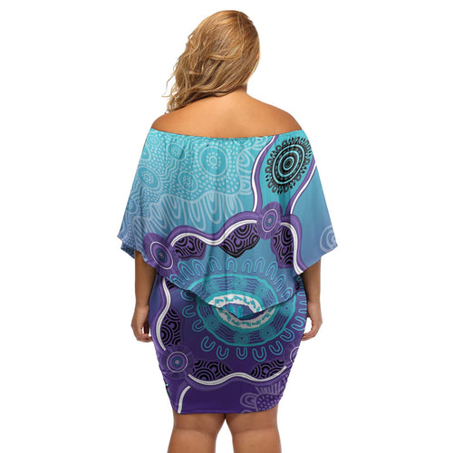 Australia Indigenous Off Shoulder Short Dress Suicide Prevention Month Ribbon Aboriginal Art
