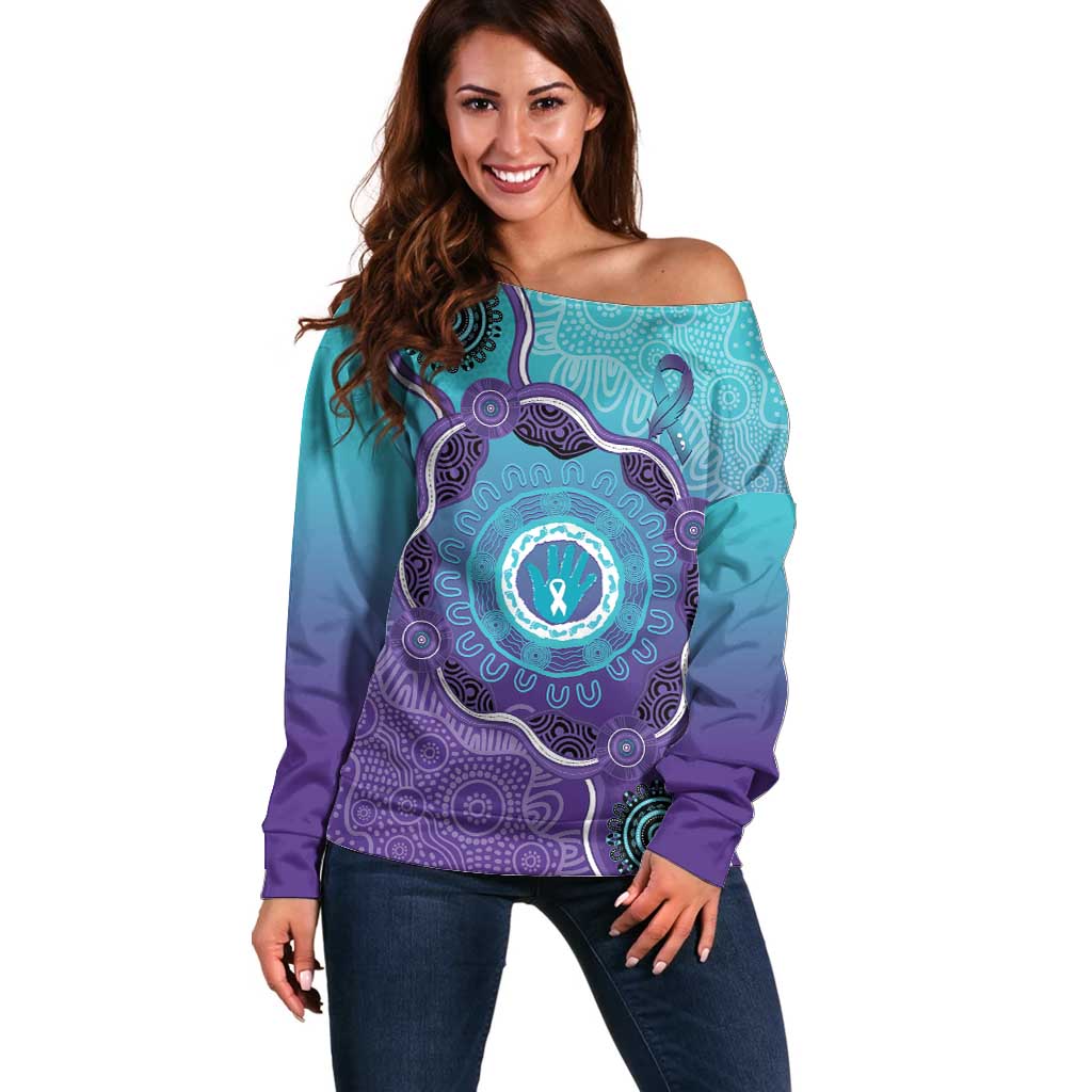 Australia Indigenous Off Shoulder Sweater Suicide Prevention Month Ribbon Aboriginal Art