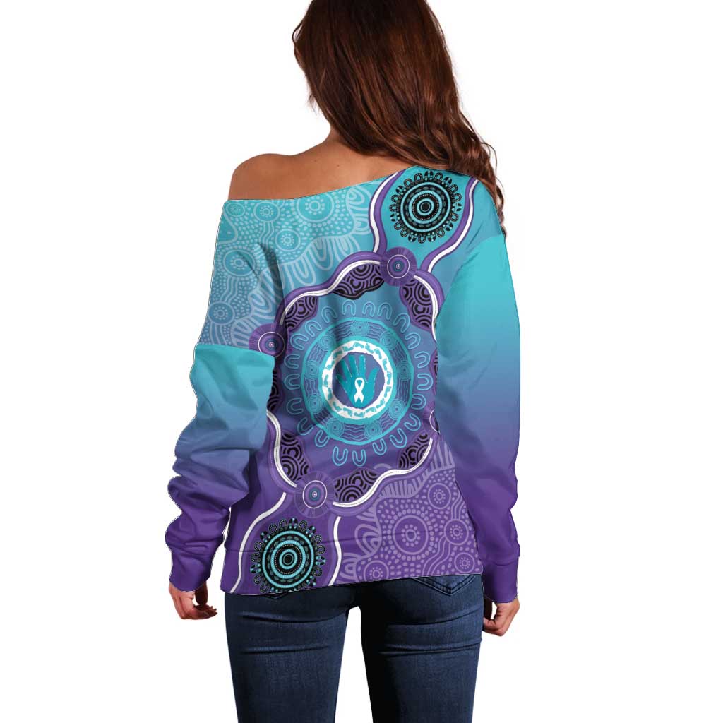 Australia Indigenous Off Shoulder Sweater Suicide Prevention Month Ribbon Aboriginal Art