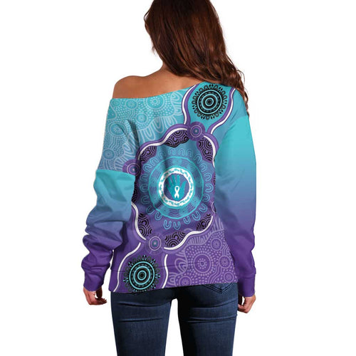 Australia Indigenous Off Shoulder Sweater Suicide Prevention Month Ribbon Aboriginal Art