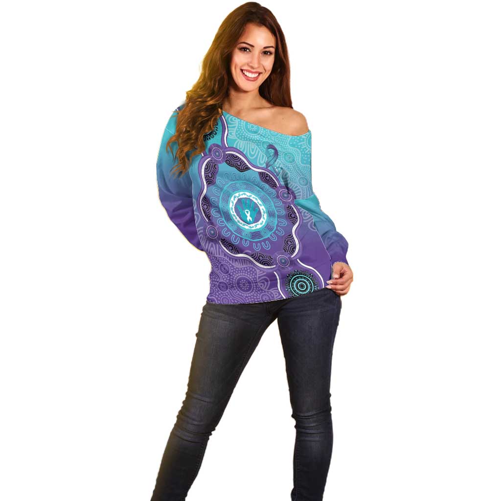 Australia Indigenous Off Shoulder Sweater Suicide Prevention Month Ribbon Aboriginal Art