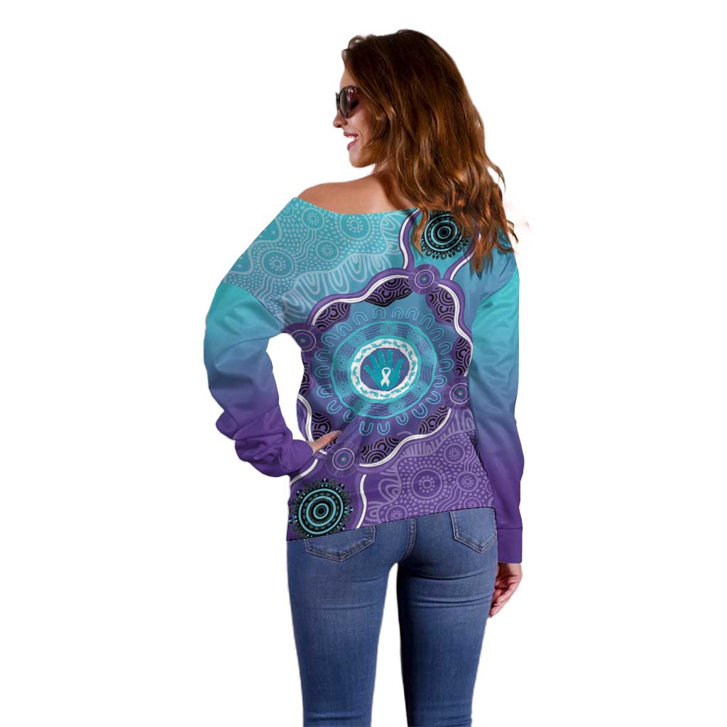 Australia Indigenous Off Shoulder Sweater Suicide Prevention Month Ribbon Aboriginal Art