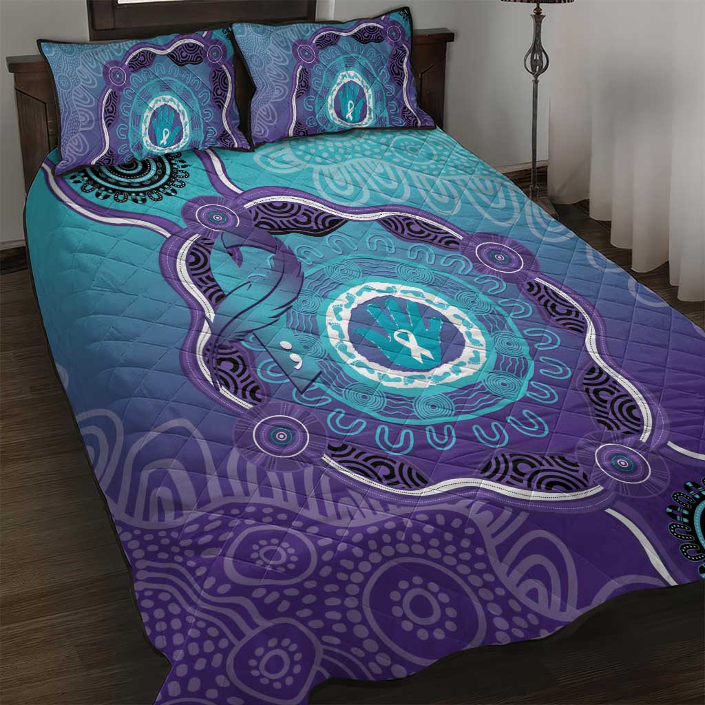 Australia Indigenous Quilt Bed Set Suicide Prevention Month Ribbon Aboriginal Art