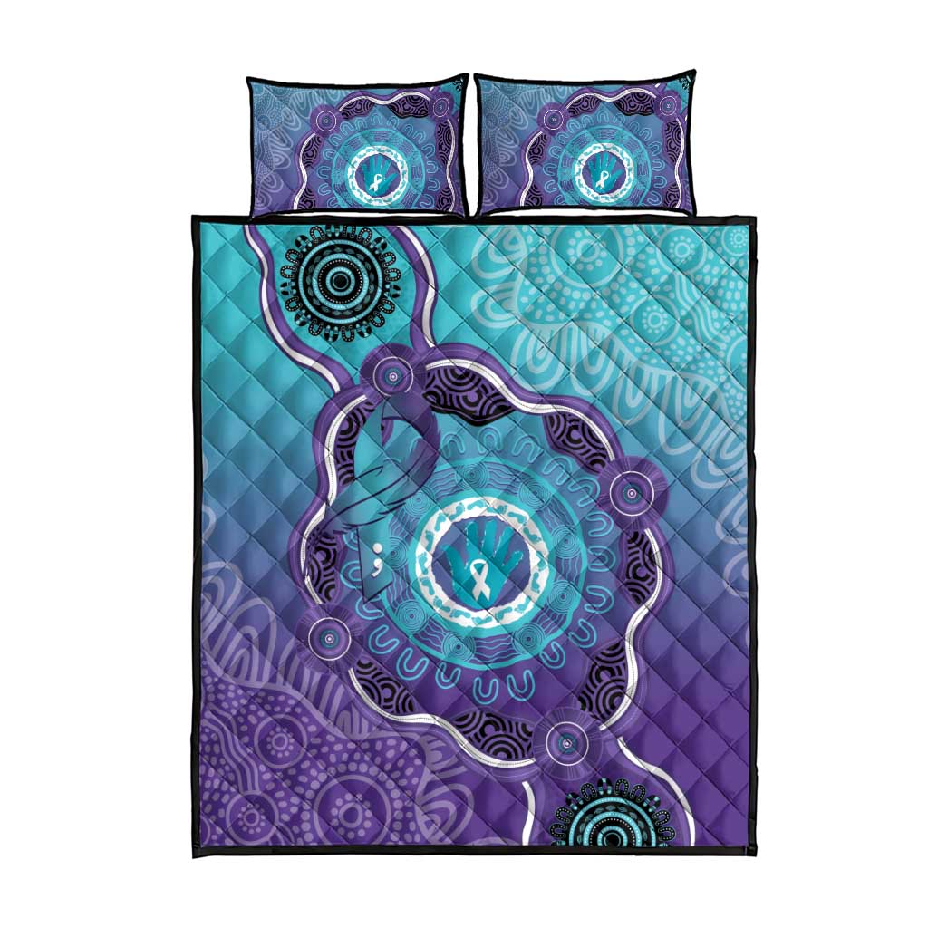 Australia Indigenous Quilt Bed Set Suicide Prevention Month Ribbon Aboriginal Art