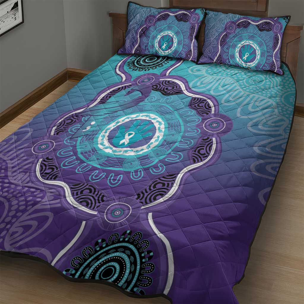 Australia Indigenous Quilt Bed Set Suicide Prevention Month Ribbon Aboriginal Art