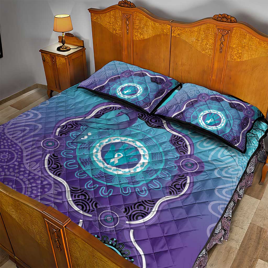 Australia Indigenous Quilt Bed Set Suicide Prevention Month Ribbon Aboriginal Art