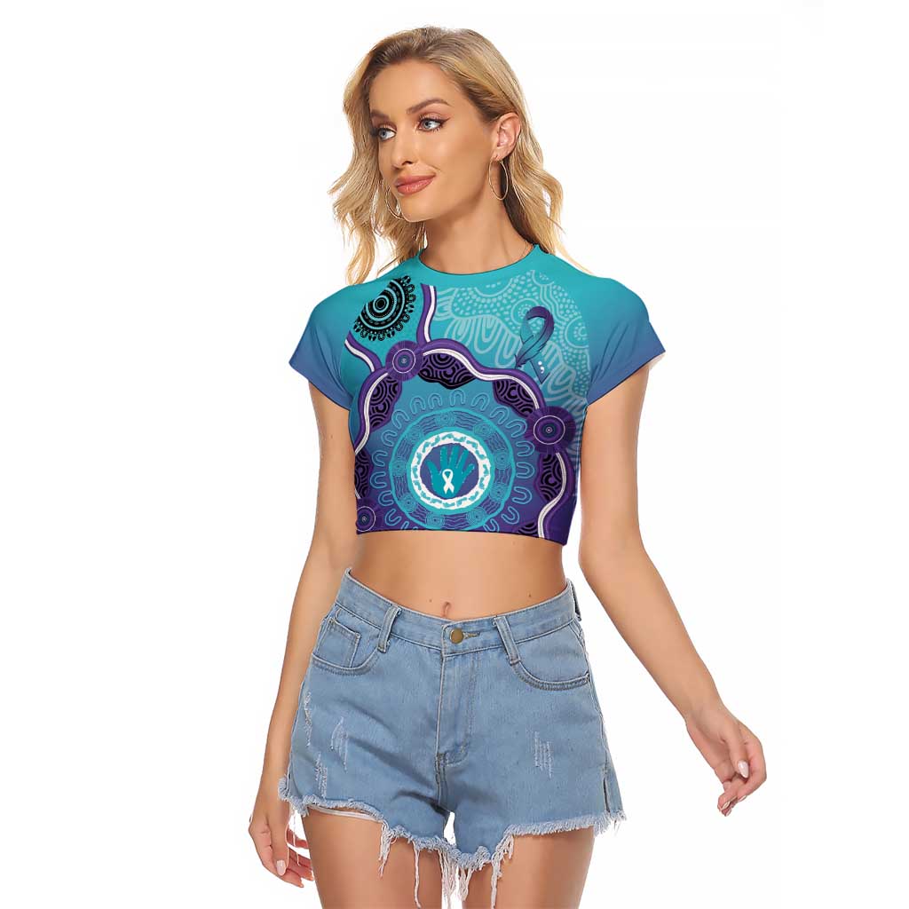 Australia Indigenous Raglan Cropped T Shirt Suicide Prevention Month Ribbon Aboriginal Art