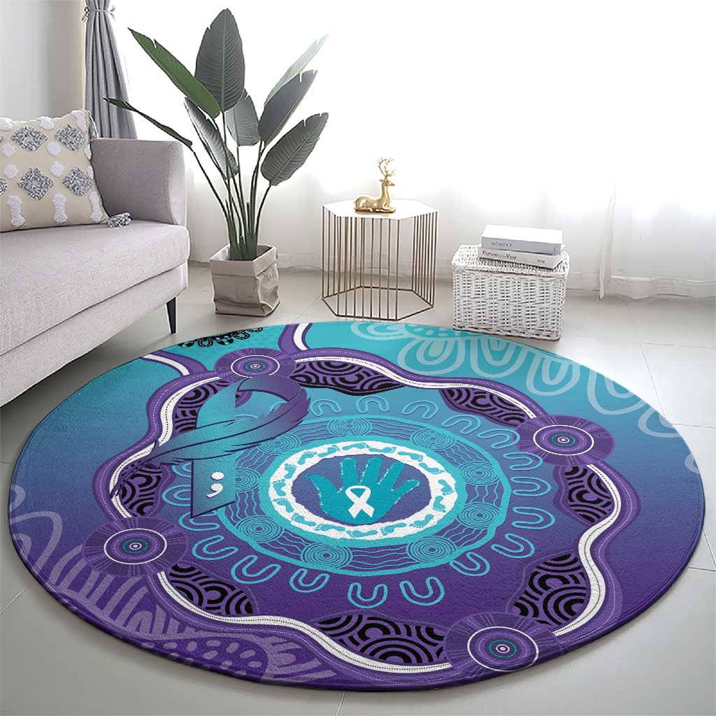 Australia Indigenous Round Carpet Suicide Prevention Month Ribbon Aboriginal Art