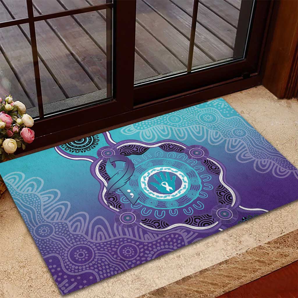 Australia Indigenous Rubber Doormat Suicide Prevention Month Ribbon Aboriginal Art