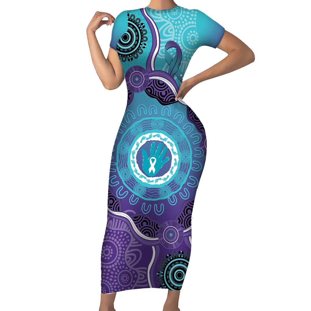 Australia Indigenous Short Sleeve Bodycon Dress Suicide Prevention Month Ribbon Aboriginal Art