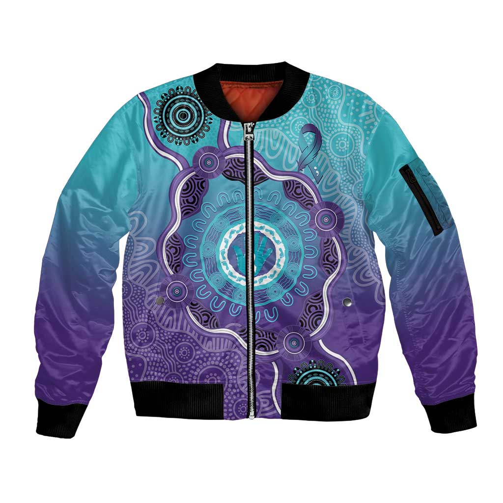 Australia Indigenous Sleeve Zip Bomber Jacket Suicide Prevention Month Ribbon Aboriginal Art