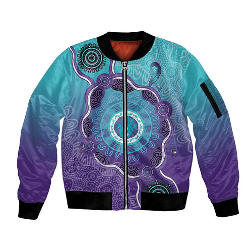 Australia Indigenous Sleeve Zip Bomber Jacket Suicide Prevention Month Ribbon Aboriginal Art