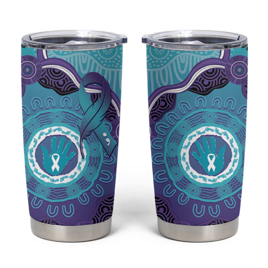 Australia Indigenous Tumbler Cup Suicide Prevention Month Ribbon Aboriginal Art