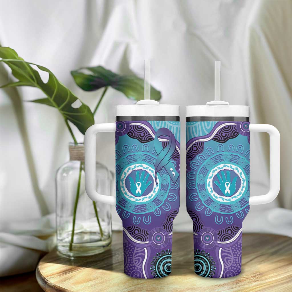 Australia Indigenous Tumbler With Handle Suicide Prevention Month Ribbon Aboriginal Art