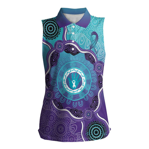 Australia Indigenous Women Sleeveless Polo Shirt Suicide Prevention Month Ribbon Aboriginal Art