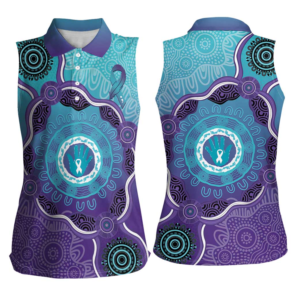 Australia Indigenous Women Sleeveless Polo Shirt Suicide Prevention Month Ribbon Aboriginal Art