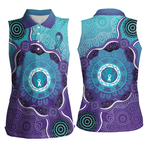 Australia Indigenous Women Sleeveless Polo Shirt Suicide Prevention Month Ribbon Aboriginal Art