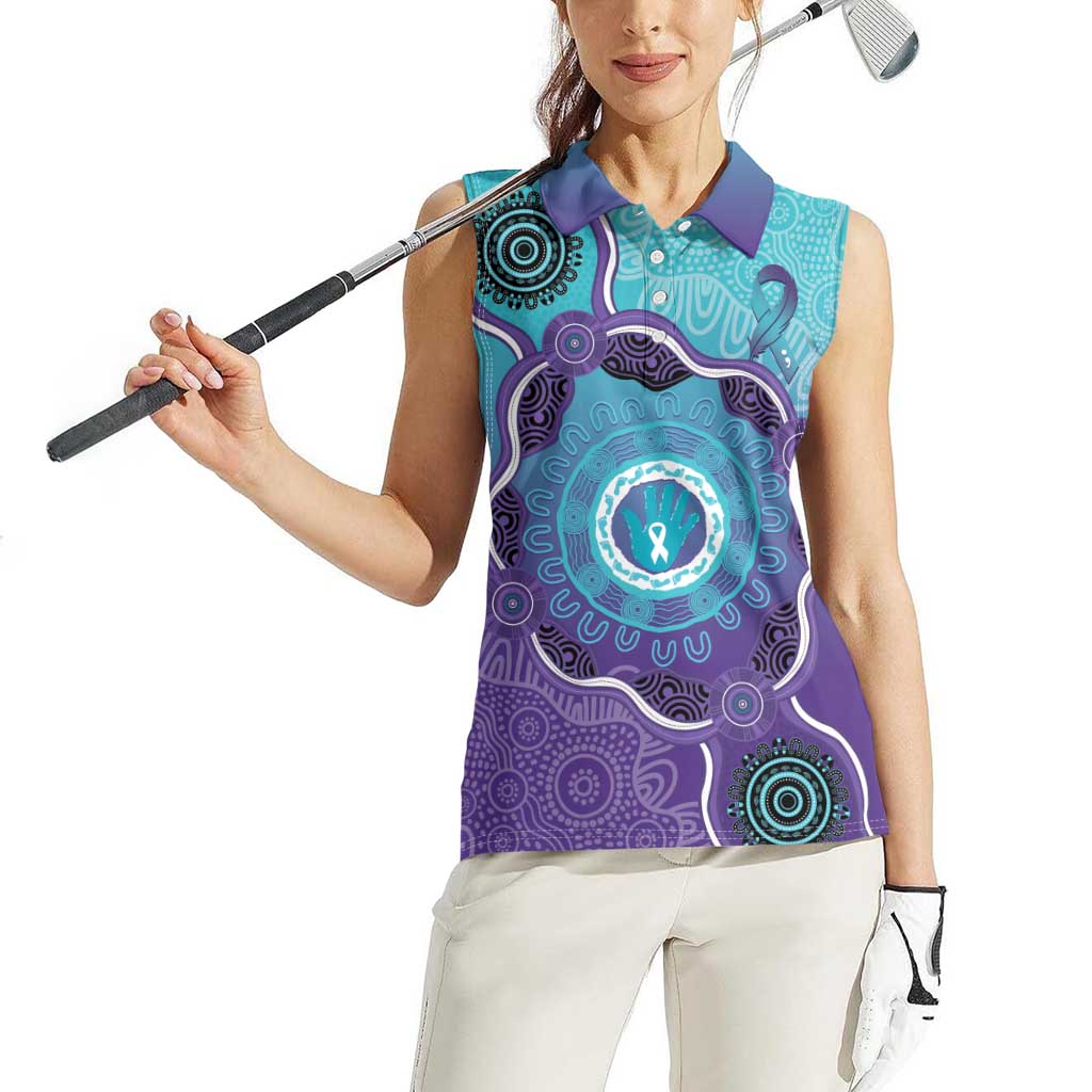 Australia Indigenous Women Sleeveless Polo Shirt Suicide Prevention Month Ribbon Aboriginal Art