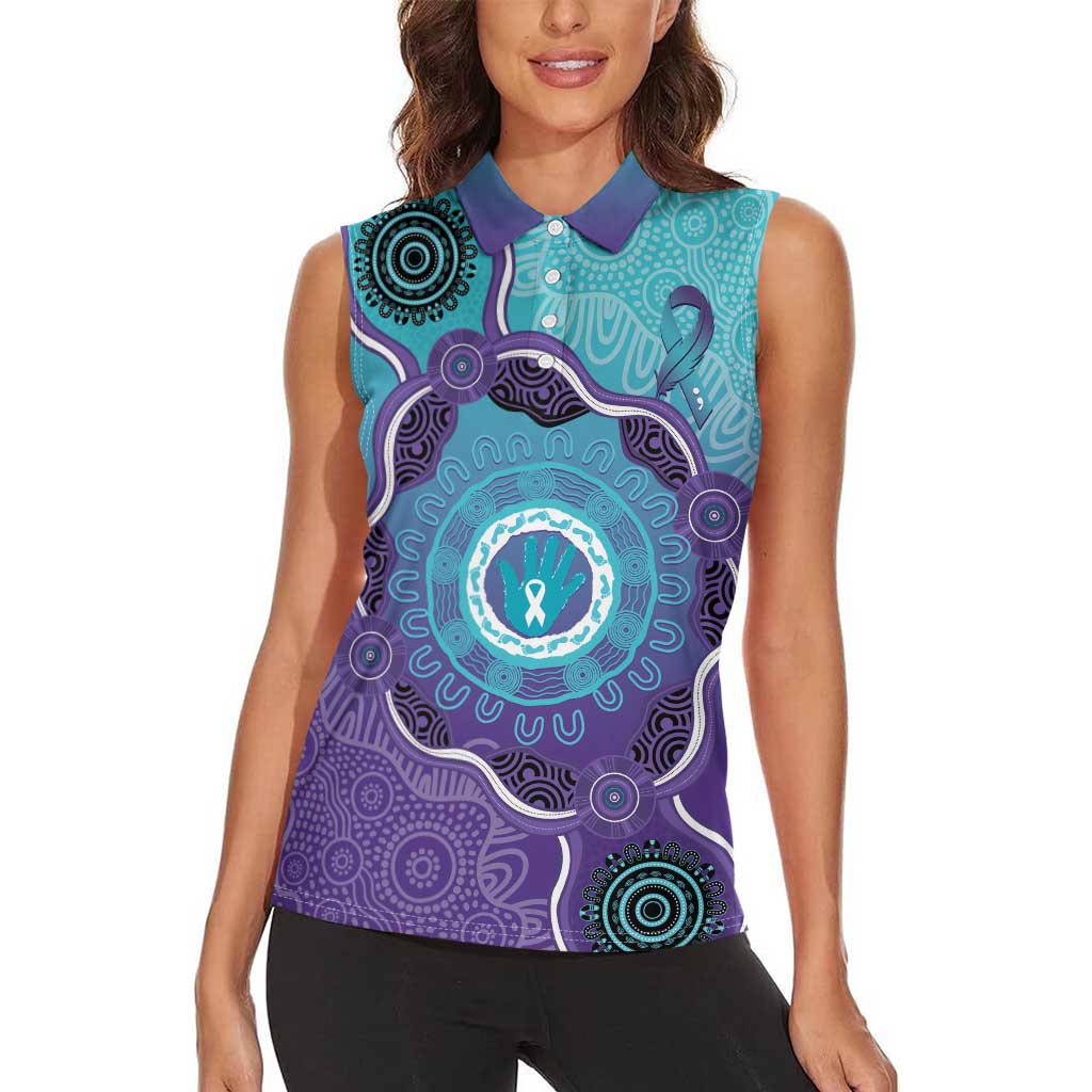 Australia Indigenous Women Sleeveless Polo Shirt Suicide Prevention Month Ribbon Aboriginal Art