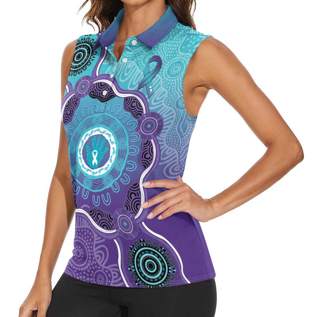 Australia Indigenous Women Sleeveless Polo Shirt Suicide Prevention Month Ribbon Aboriginal Art