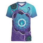 Australia Indigenous Women V-Neck T-Shirt Suicide Prevention Month Ribbon Aboriginal Art