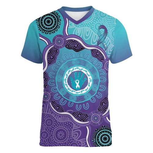 Australia Indigenous Women V-Neck T-Shirt Suicide Prevention Month Ribbon Aboriginal Art