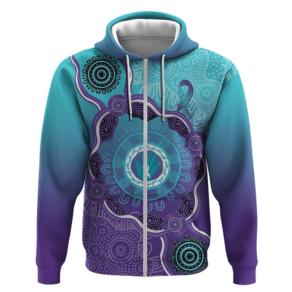 Australia Indigenous Zip Hoodie Suicide Prevention Month Ribbon Aboriginal Art