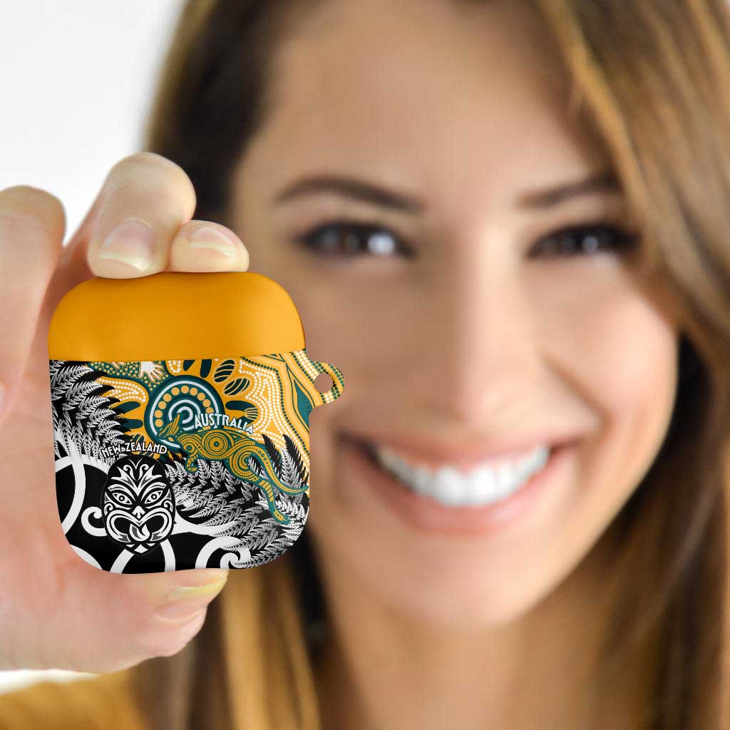New Zealand Australia Rugby AirPods Case Wallabies Aboriginal All Black Maori Tiki Together - Aussie Hoodie
