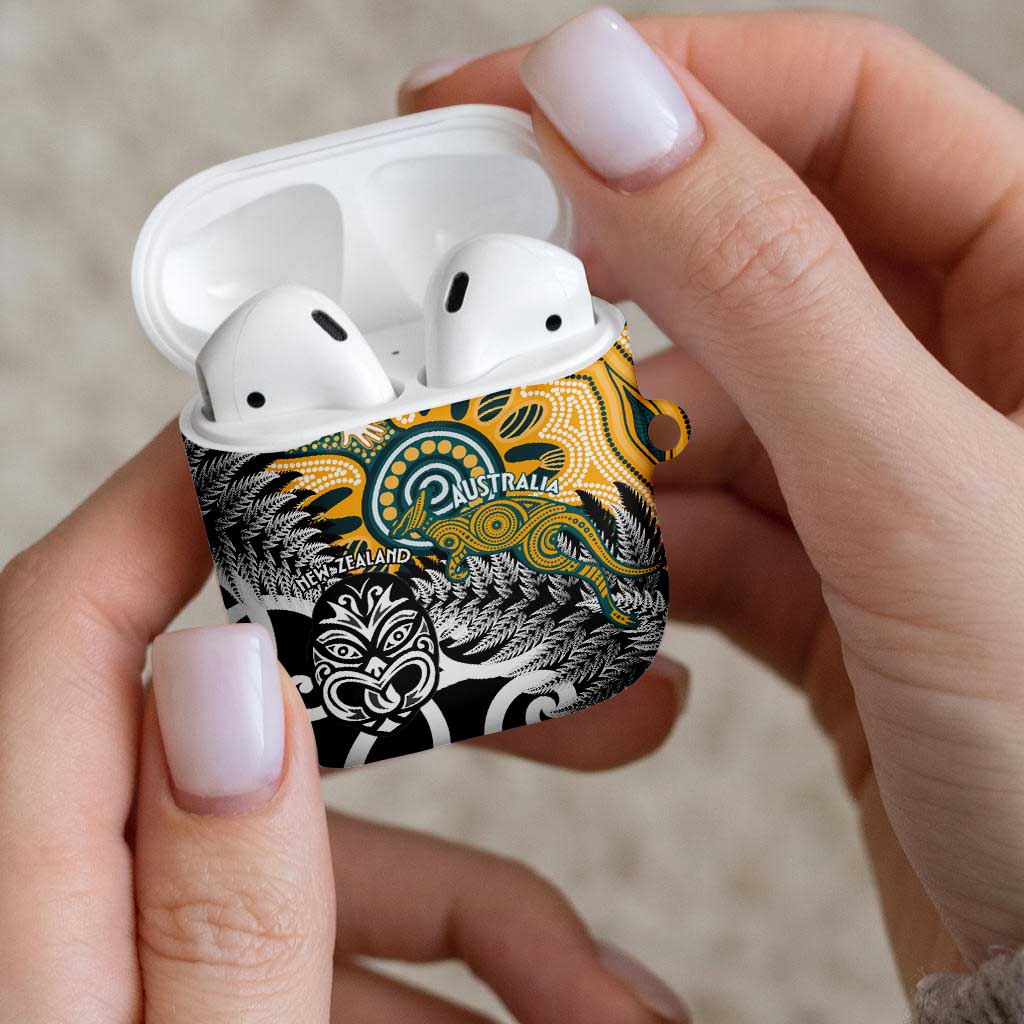 New Zealand Australia Rugby AirPods Case Wallabies Aboriginal All Black Maori Tiki Together - Aussie Hoodie