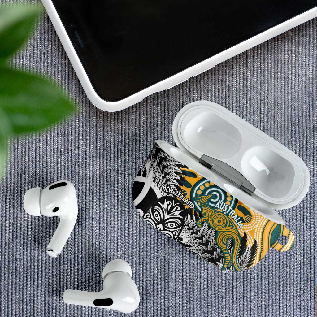 New Zealand Australia Rugby AirPods Case Wallabies Aboriginal All Black Maori Tiki Together - Aussie Hoodie