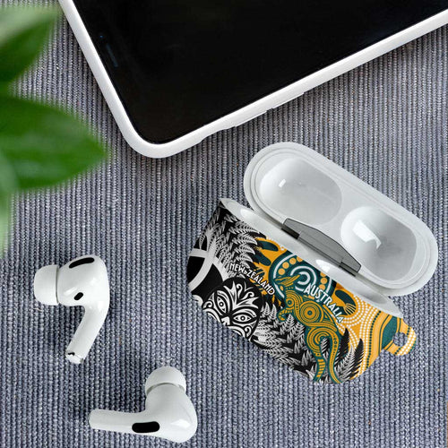 New Zealand Australia Rugby AirPods Case Wallabies Aboriginal All Black Maori Tiki Together - Aussie Hoodie