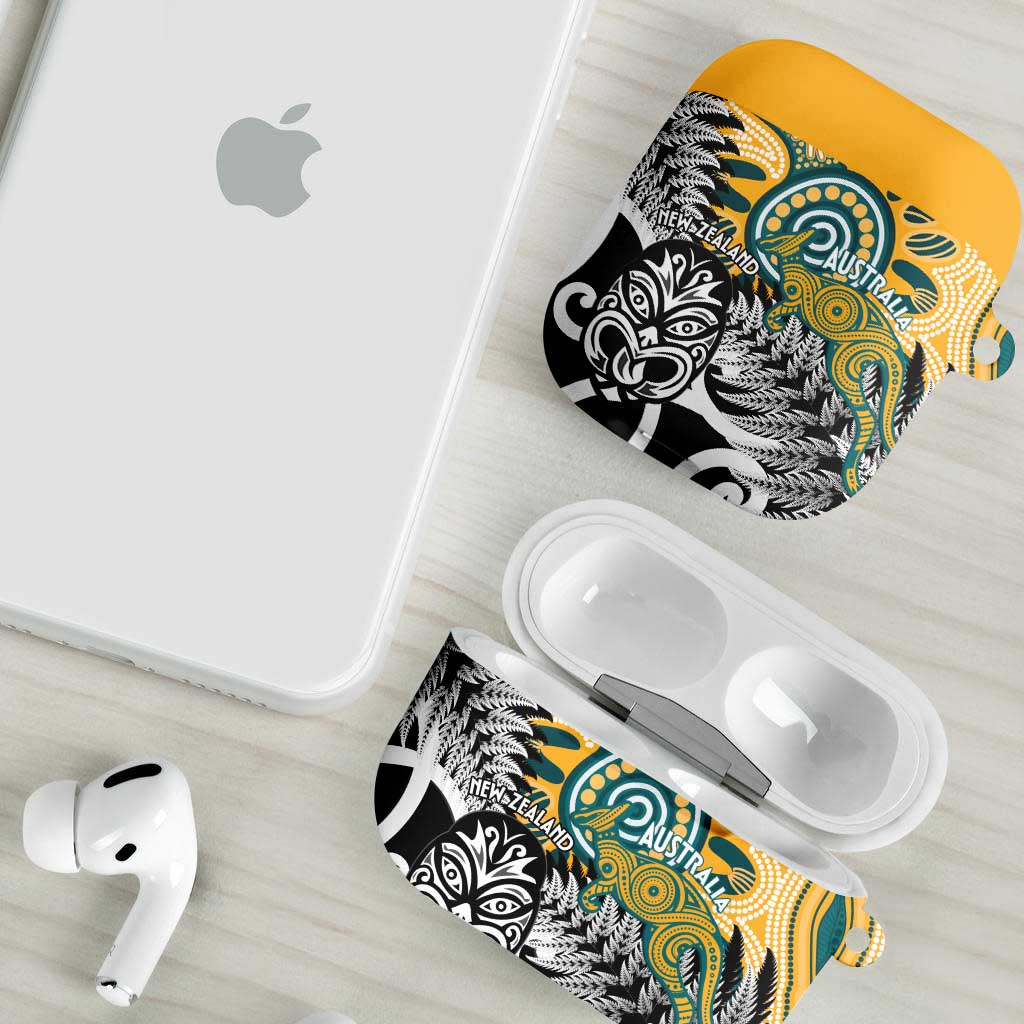 New Zealand Australia Rugby AirPods Case Wallabies Aboriginal All Black Maori Tiki Together - Aussie Hoodie
